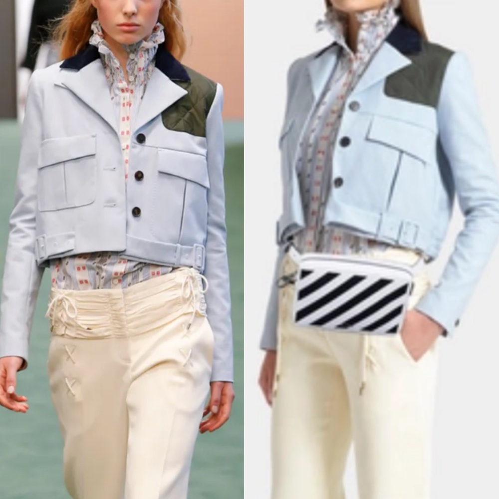 Carven Paris Light Blue Green Quilted Patch Cropped Utility Jacket - 40 - 8